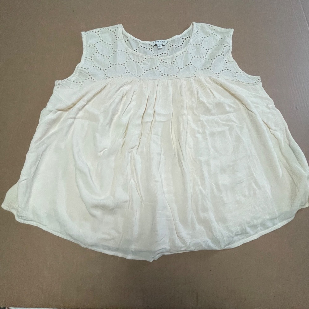 Liverpool Los Angeles Sleeveless Babydoll Blouse Cream Eyelet Yoke Large L